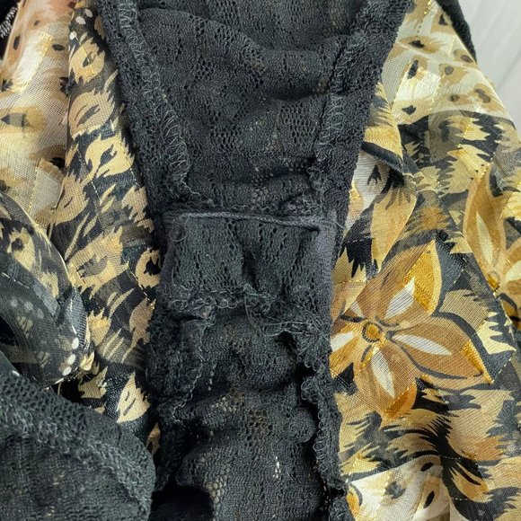 Cache Bodysuit Vintage 10 Black Gold Animal Print Floral Sleeveless Plunge Neck - Picture 13 of 15